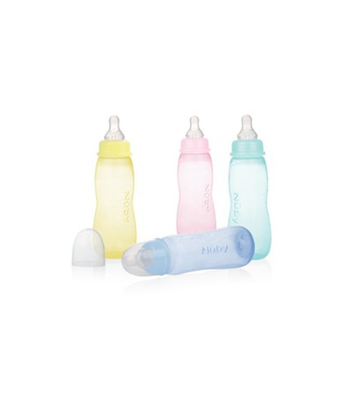 شیشه شیر نوزاد-طلق گرد رنگی Nuby 240ml -فروشگاه کودکو