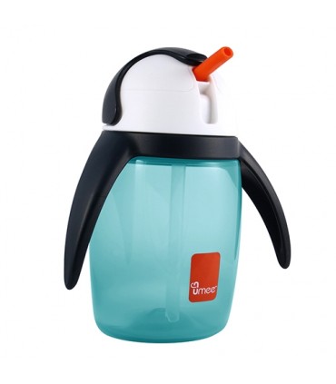 لیوان آبمیوه خوری نی دار 360 میل مدل پنگوئن رنگ آبی برند Umee