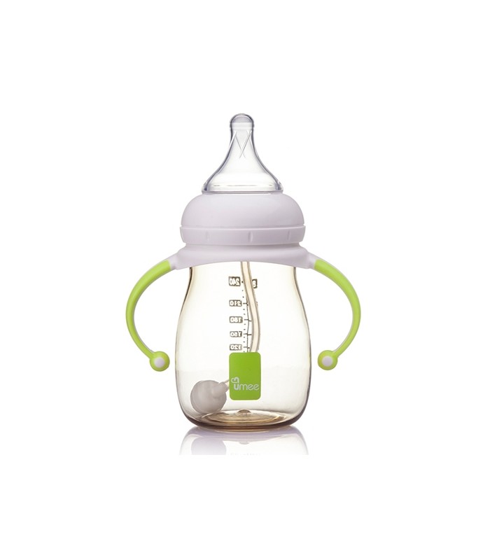 شیشه شیر نوزاد-شیشه شیر طلقی ضد نفخ (با عایق حرارتی) 260 میل برند Umee-فروشگاه کودکو