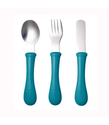 ست 3 عددی قاشق و چنگال و کارد ب آ با Beaba 3-piece stainless steel cutlery set