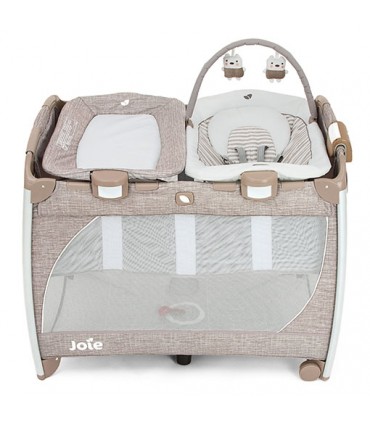 تخت و پارک فول با گهواره ویبره دار جویی Joie Excursion Change & Bounce Tan Stripe