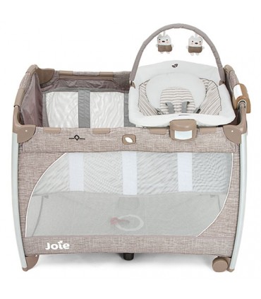 تخت و پارک فول با گهواره ویبره دار جویی Joie Excursion Change & Bounce Tan Stripe