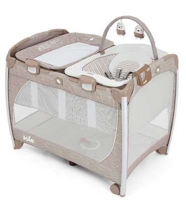 تخت و پارک فول با گهواره ویبره دار جویی Joie Excursion Change & Bounce Tan Stripe