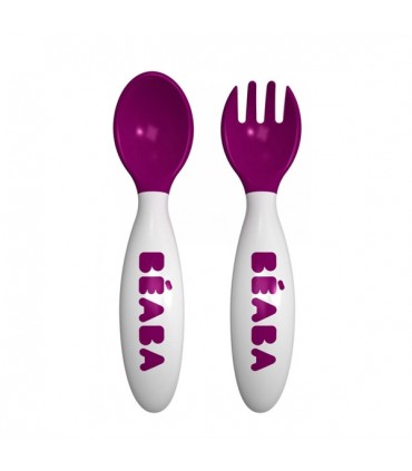 ست 2 عددی قاشق چنگال سیلیکونی نرم ب آ با Beaba Second Stage Ergonomic Cutlery Set of 2