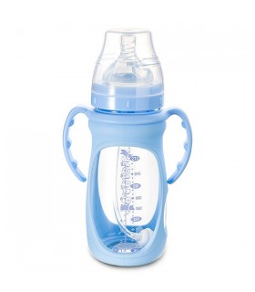 شیشه شیر پیرکس دسته دار 360 درجه آبی بی بی سیل Babisil Glass Feeding Bottle