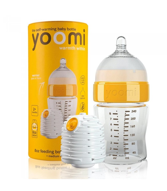 شیشه شیر نوزاد-ست شیشه شیر طلقی 240 میل به همراه گرم کننده برند Yoomi-فروشگاه کودکو