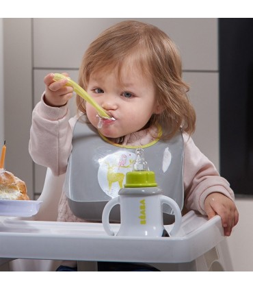 قاشق ارگونومیک کودک رد سنی 1 Beaba First Stage Silicone Spoon Neon