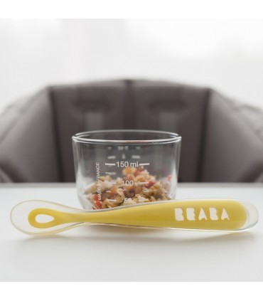 قاشق ارگونومیک کودک رد سنی 1 Beaba First Stage Silicone Spoon Neon