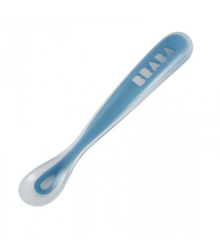 قاشق ارگونومیک کودک رده سنی1 Beaba First Stage Silicone Spoon Blue