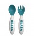 ست 2 عددی قاشق چنگال رده سنی2 Beaba 2nd Stage Ergonomic Baby Cutlery Peacock