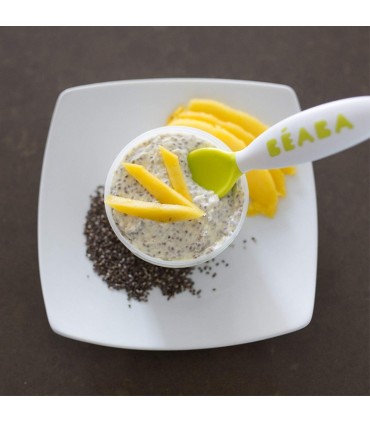 ست 2 عددی قاشق چنگال رده سنی2 Beaba 2nd Stage Ergonomic Baby Cutlery Neon