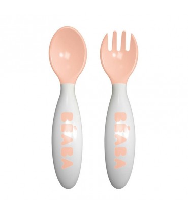 ست 2 عددی قاشق چنگال رده سنی2 Beaba 2nd Stage Ergonomic Baby Cutlery Nude