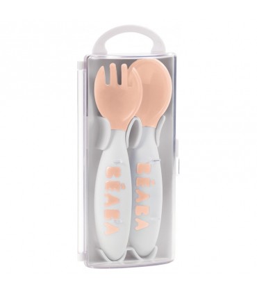 ست 2 عددی قاشق چنگال رده سنی2 Beaba 2nd Stage Ergonomic Baby Cutlery Nude