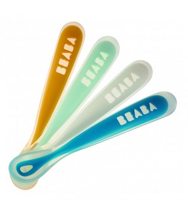 ست 4 عددی قاشق ارگونومیک کودک رده سنی1 Beaba First Stage Silicone Spoon Set