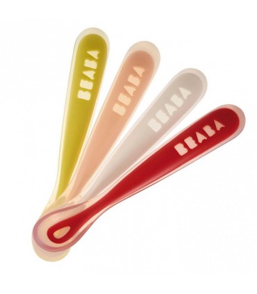 ست 4 عددی قاشق ارگونومیک کودک رده سنی1 Beaba First Stage Silicone Spoon Set