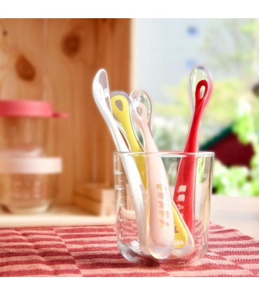 ست 4 عددی قاشق ارگونومیک کودک رده سنی1 Beaba First Stage Silicone Spoon Set
