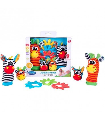 ست مچ بند و پاپوش جغجغه ای و دندانگیر پلی گرو playgro jungle friends gift pack