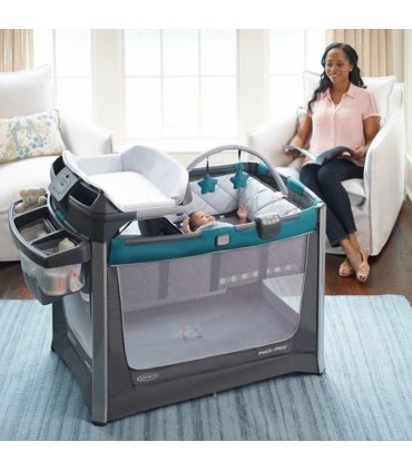 پارک با تخت سفری و جایگاه تعویض گراکو آبی طوسی Graco Pack 'n Play Playard Smart Stations