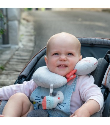 بالشت دور گردنی با آویز جغجغه ای بیبی فن طرح اسب آبی BabyFehn Neck Support Hippo