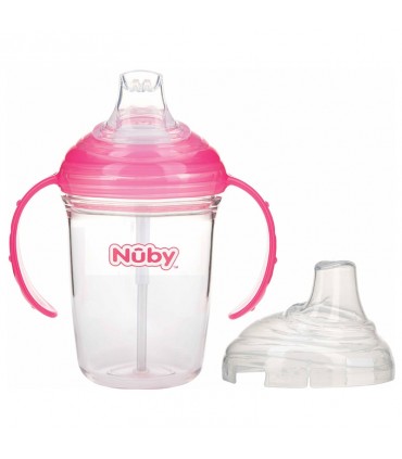 لیوان دسته دار و نی دار +6 ماه نوبی Nuby No-Spill Cup with
