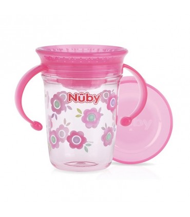 لیوان شفاف دسته دار با درب 360 درجه +6 ماه نوبی Nuby 360°