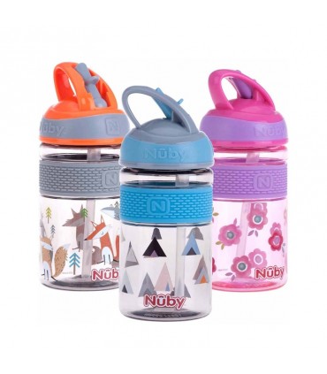 لیوان شفاف نی دار 360 میل نوبی Nuby 2N1 Tritan Bottle