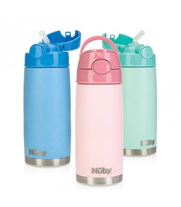 قمقمه و فلاسک استیل نی دار 420 میل نوبی Nuby Stainless Steel