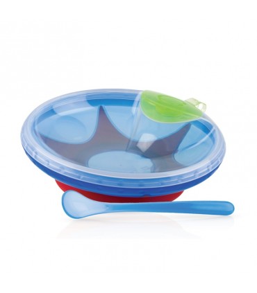قاشق و بشقاب چسبانکی درب دار نوبی Nuby Warming Plate with Spoon