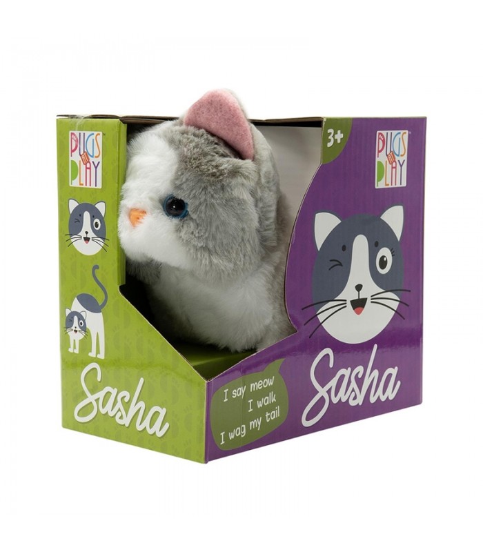 عروسک گربه سفید خاکستری رباتیک Pugs at Play Sasha