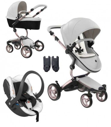 ست کالسکه میما زاری سفید با شاسی رزگلد