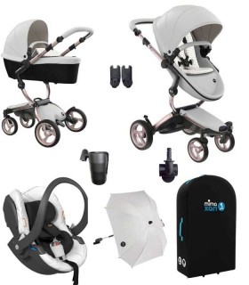 فول ست کالسکه میما زاری سفید با شاسی رزگلد