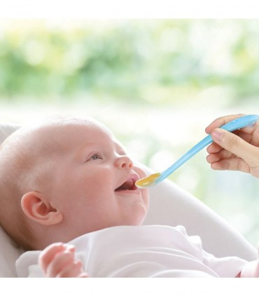 قاشق کودک سیلیکونی دسته بلند کیدزمی رنگ بنفش