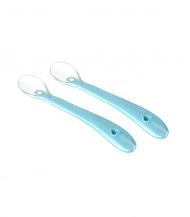 قاشق کودک سیلیکونی دسته بلند کیدزمی رنگ آبی