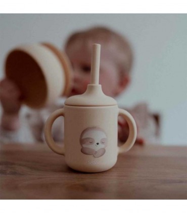 لیوان سیلیکونی نی دار کودک ساسی طرح تنبل درختی