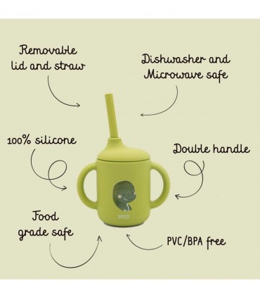 لیوان سیلیکونی نی دار کودک ساسی طرح دایناسور