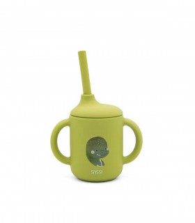 لیوان سیلیکونی نی دار کودک ساسی طرح دایناسور