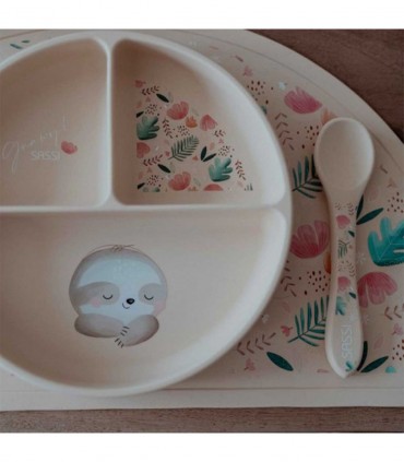 بشقاب سیلسکونی کودک ساسی طرح تنبل درختی