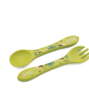 قاشق و چنگال سیلیکونی کودک ساسی طرح حیوانات