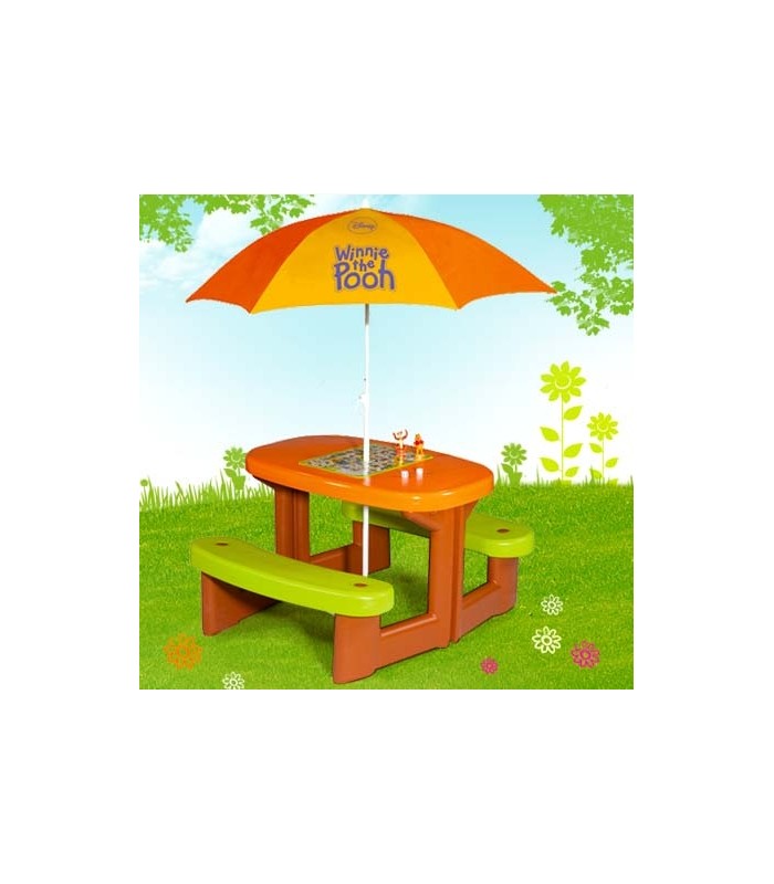 اسباب‌بازی-میز و صندلی 2 طرفه با چتر قهوه ای و سبز Smoby-فروشگاه کودکو